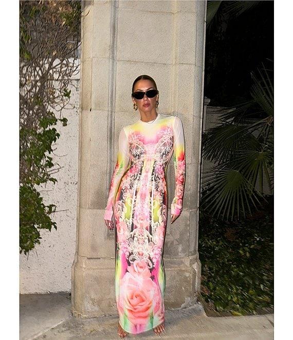 AFRM Didi Grunge Lace Print Crew Neck Long Sleeve Maxi Dress Product Image