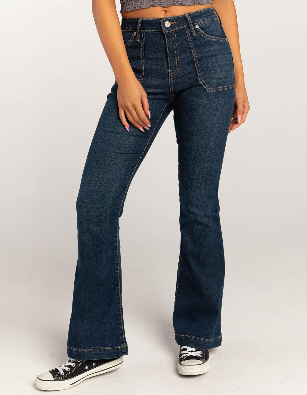 RSQ Womens Mid Rise Porkchop Pocket Flare Jeans - Dark Wash Product Image