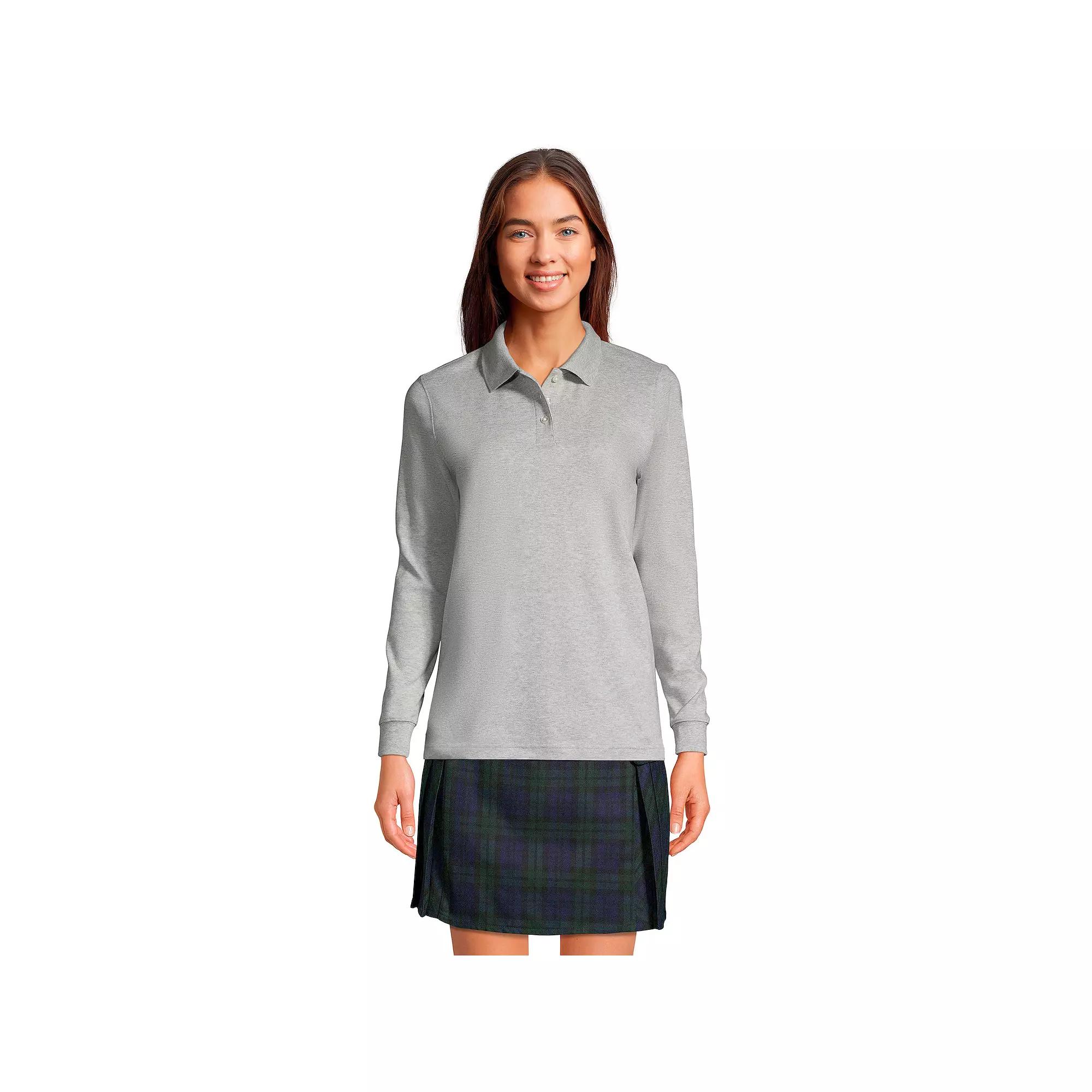 Women's Lands' End School Uniform Long Sleeve 3-Button Interlock Polo Shirt,  Product Image