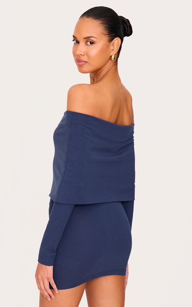 Navy Cotton Super Oversized Bardot Mini Dress Product Image