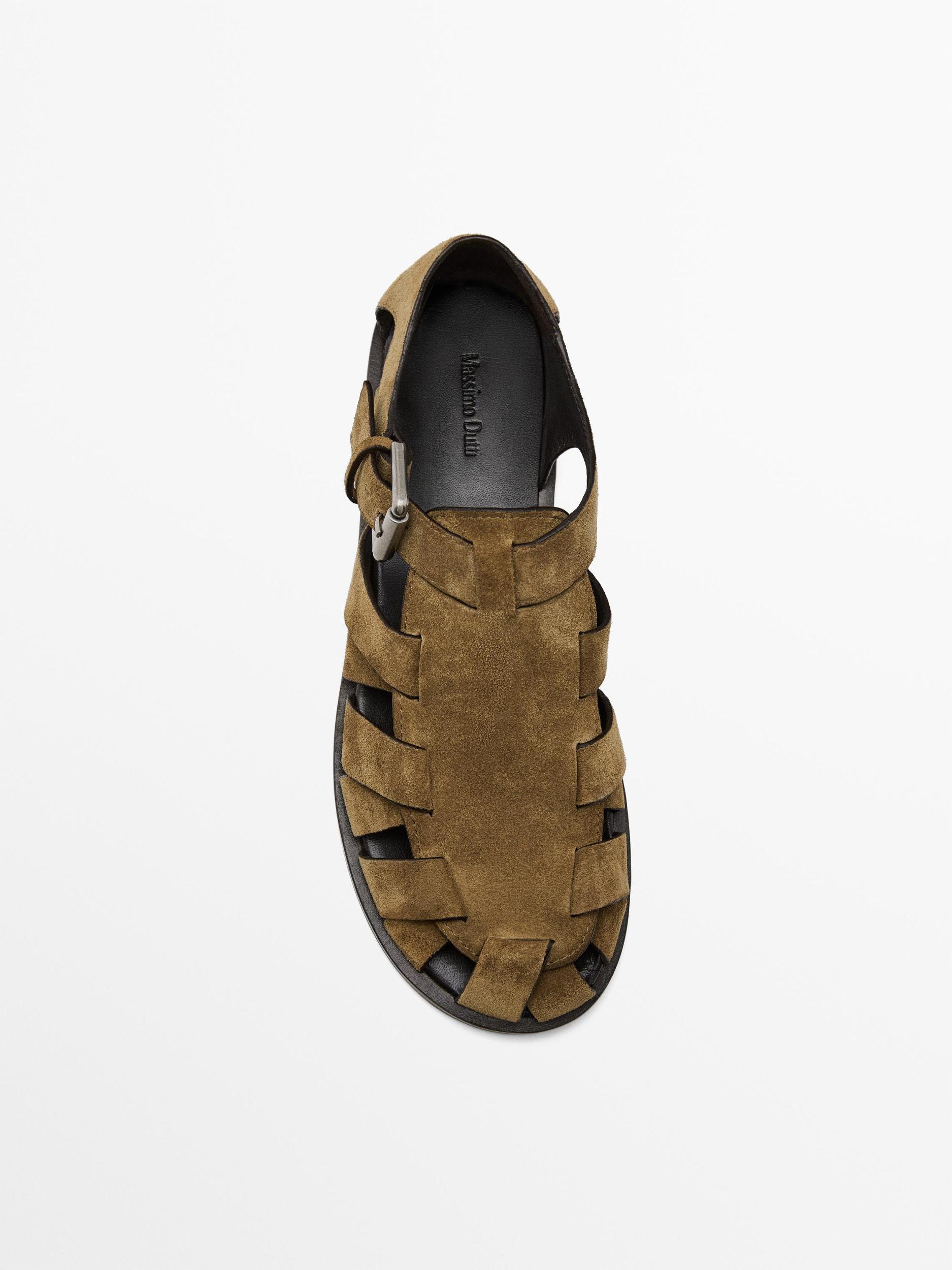 Split leather cage sandals Product Image