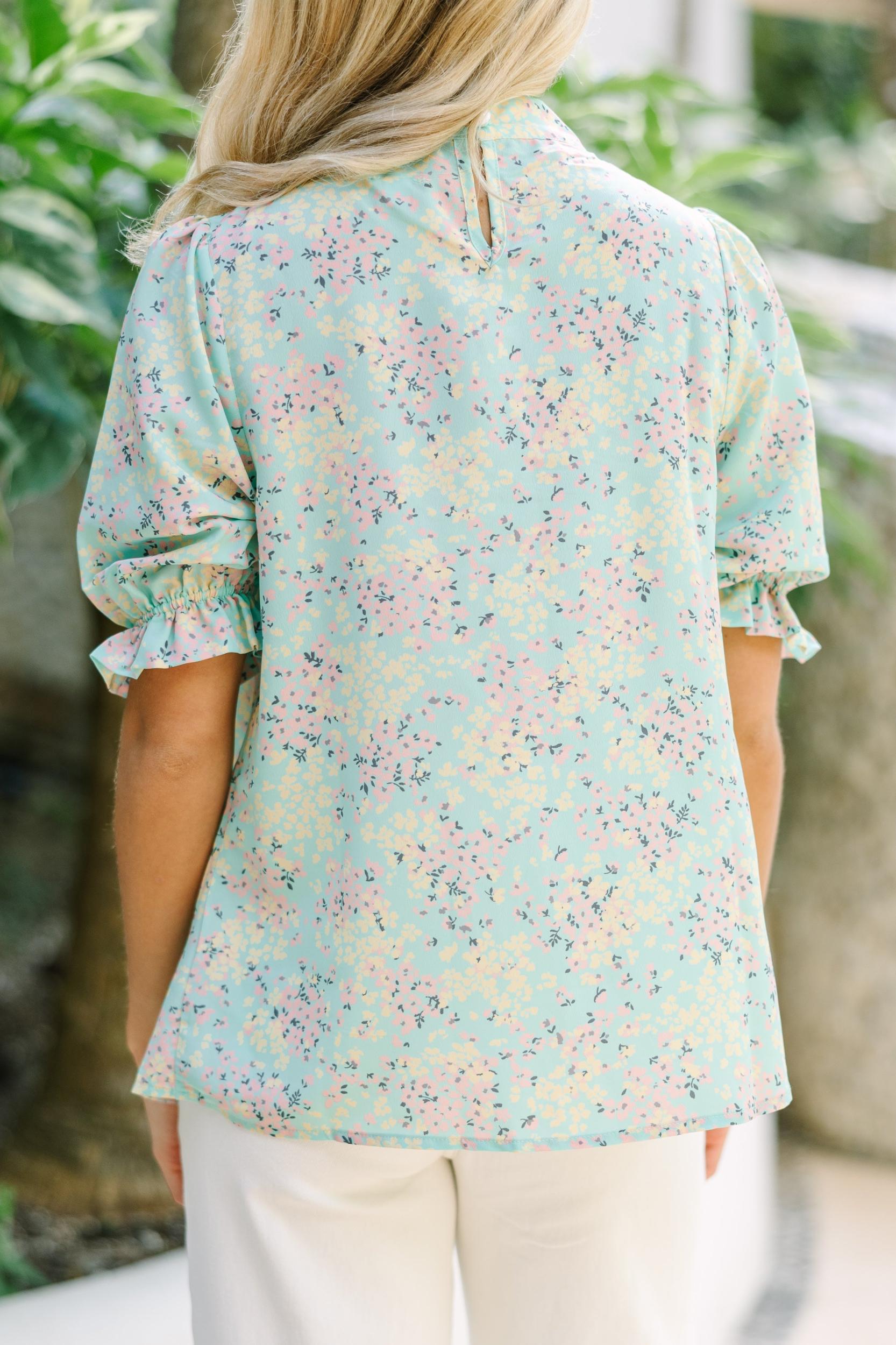 This Is The Time Mint Green Ditsy Floral Blouse Female Product Image