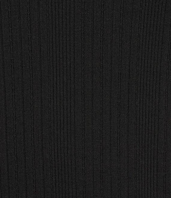 Democracy Mix-Media Split V-Neck Cap Sleeve Shirttail Hem Knit Top Product Image