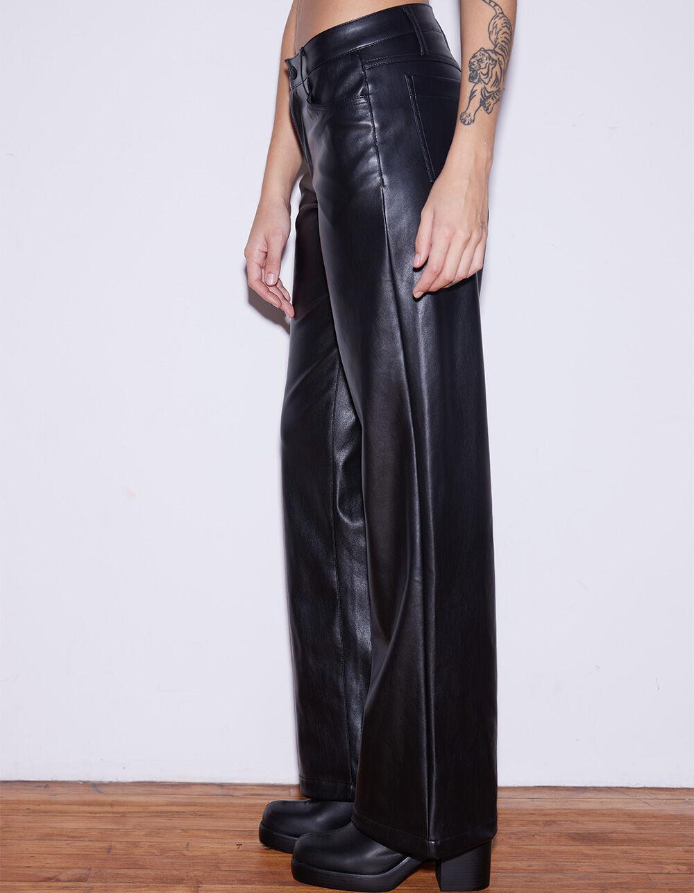WEST OF MELROSE Faux Leather Low Rise Wide Leg Womens Pants - BLACK Product Image
