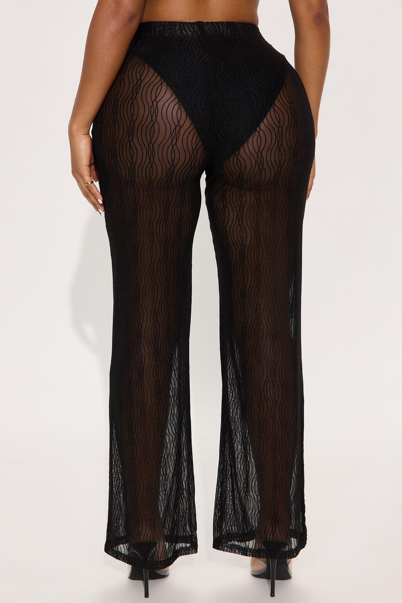 Summer Wave Textured Mesh Cover Up Pants - Black Product Image