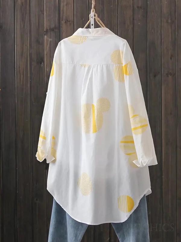 Long Sleeves Loose Polka Dot Printed Lapel Shirts Tops Product Image