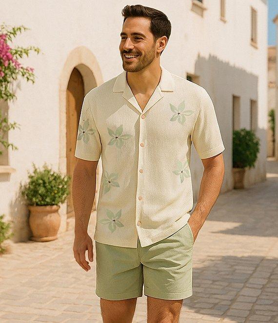 Rowm Outsider's Oasis Short Sleeve Jacquard Flower Button Front Sweater Knit Shirt Product Image