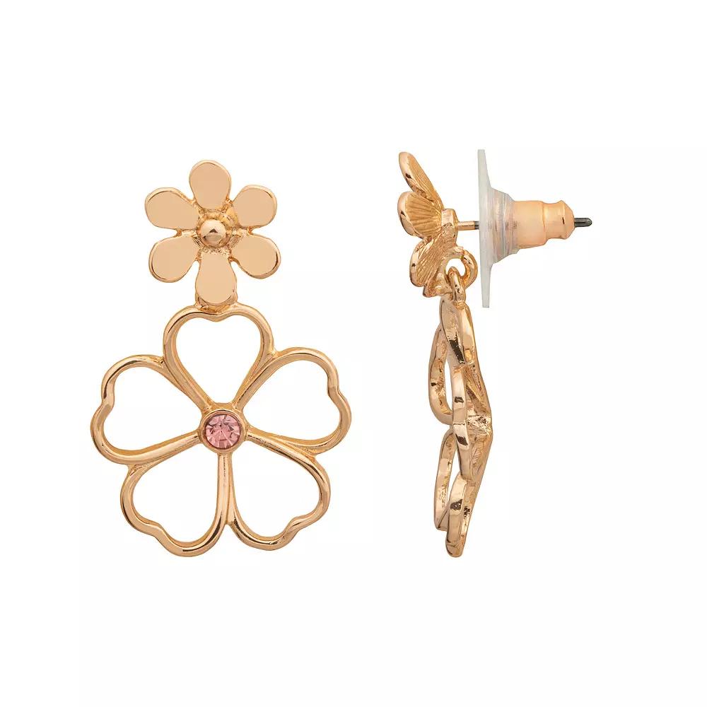 LC Lauren Conrad Gold Tone Wire Floral Drop Earrings, Women's, Pink Product Image