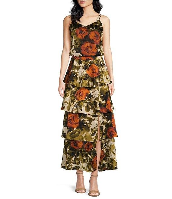 Skies Are Blue Floral Print V Neck Sleeveless Double Strap Coordinating Tank Top Product Image