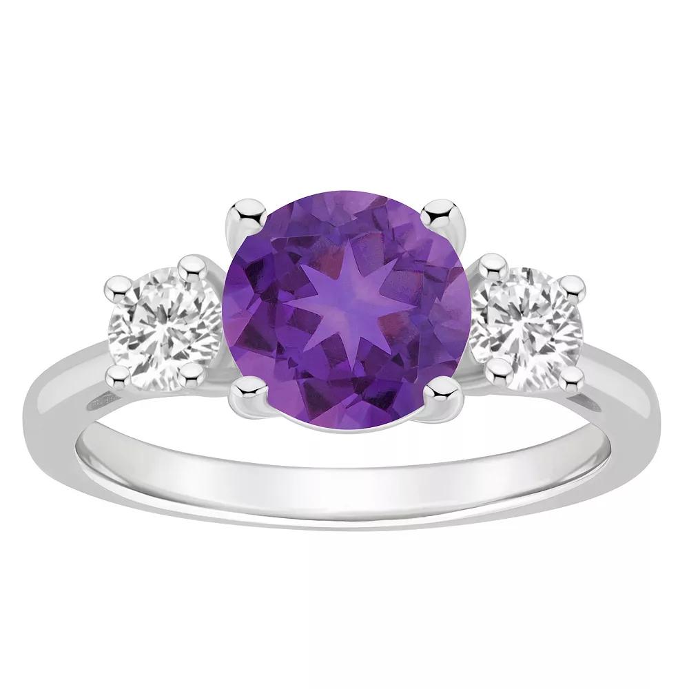 Alyson Layne Sterling Silver 8 mm Round Gemstone & White Topaz Three-Stone Ring, Women's, Size: 5, Purple Product Image