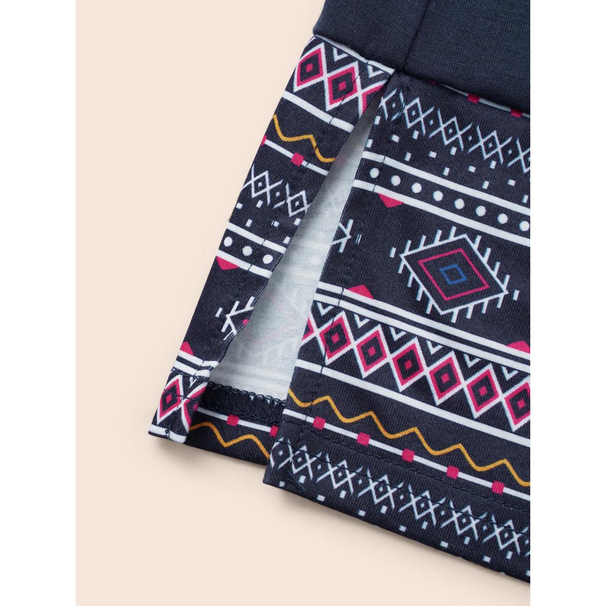 Plus Size Crew Neck Bandana Patchwork Split Hem T-shirt Midnight Women Casual Contrast Art&design Round Neck Everyday T-shirts BloomChic 14-16/1X Product Image