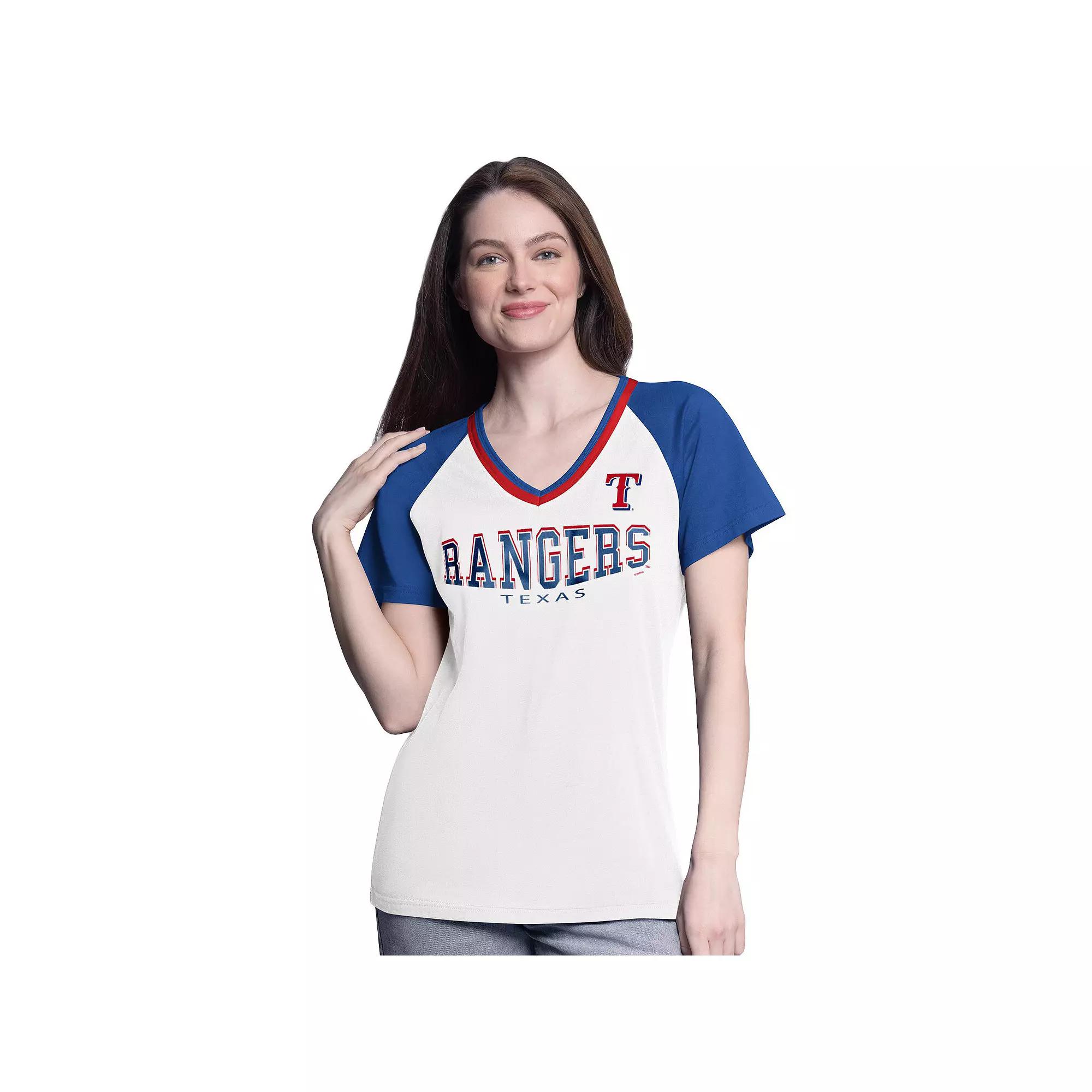 Women's G-III 4Her by Carl Banks  White/Royal Texas Rangers Ball Park Raglan V-Neck T-Shirt, Size: XL Product Image