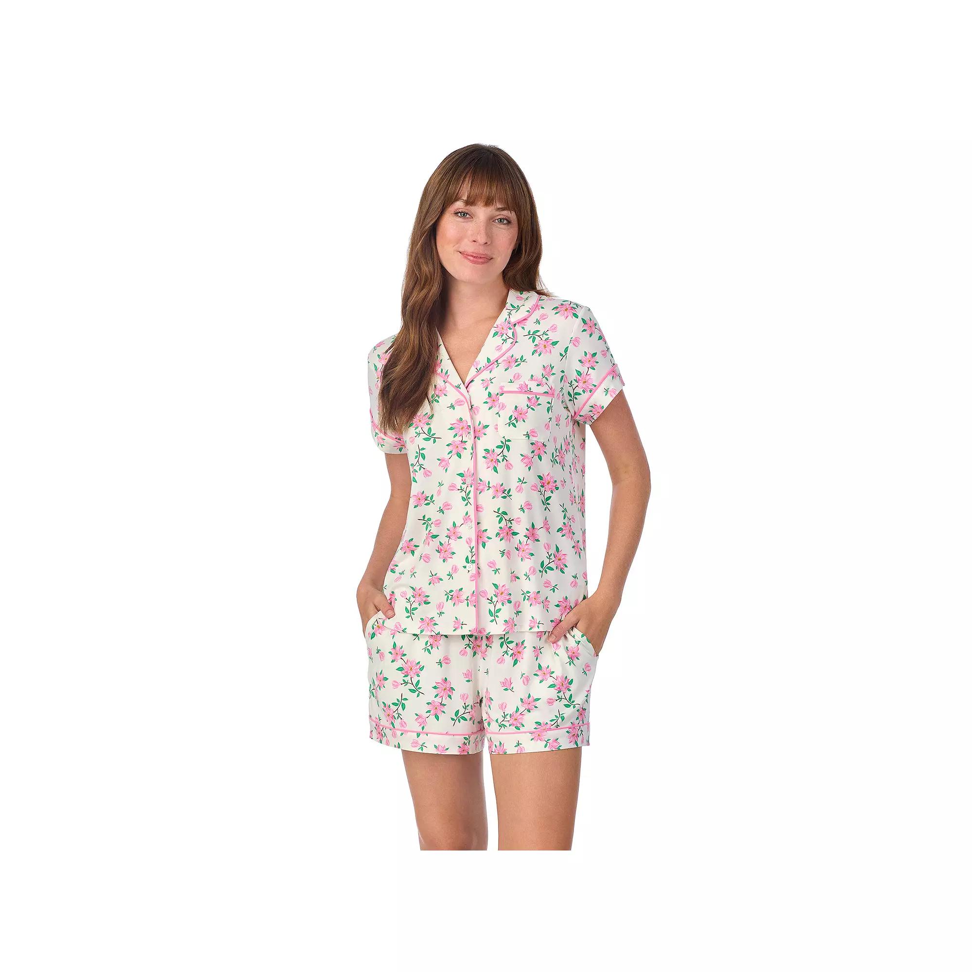 Women's Draper James 2-Piece Printed Cozy Short Sleeve Notch Collar Pajama Top & Pajama Shorts Set, Size: XXL, Antique White Magnolia Product Image