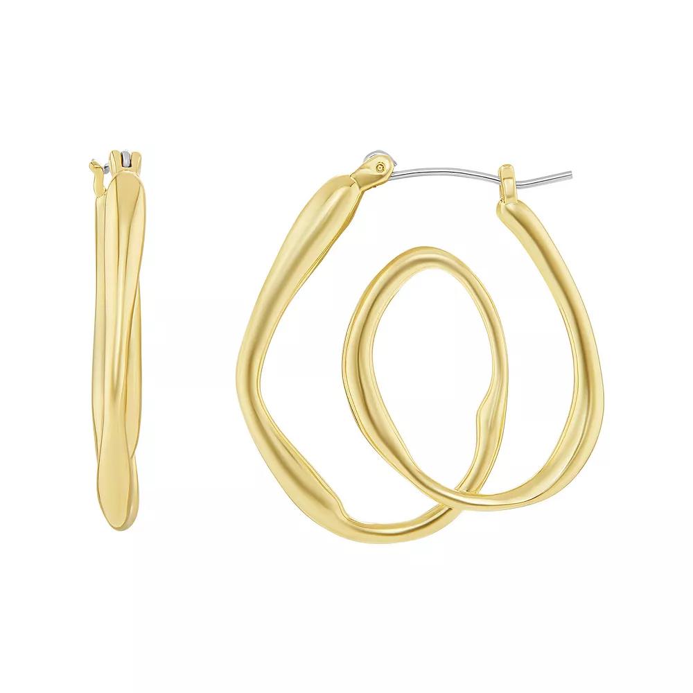 Emberly Gold Tone Polished Twist Wire Hoop Earrings, Women's, Yellow Product Image