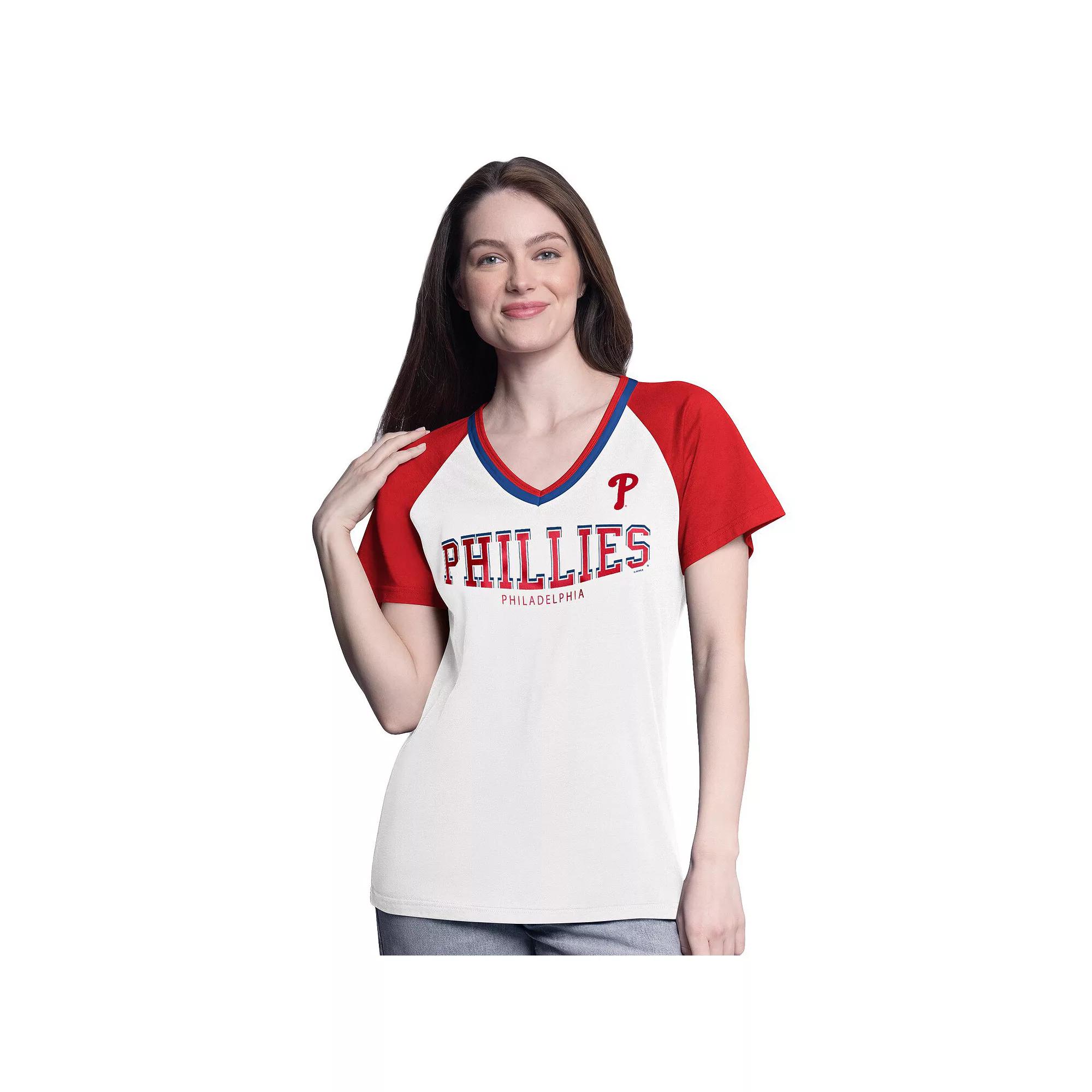 Women's G-III 4Her by Carl Banks  White/Red Philadelphia Phillies Ball Park Raglan V-Neck T-Shirt, Size: XS Product Image