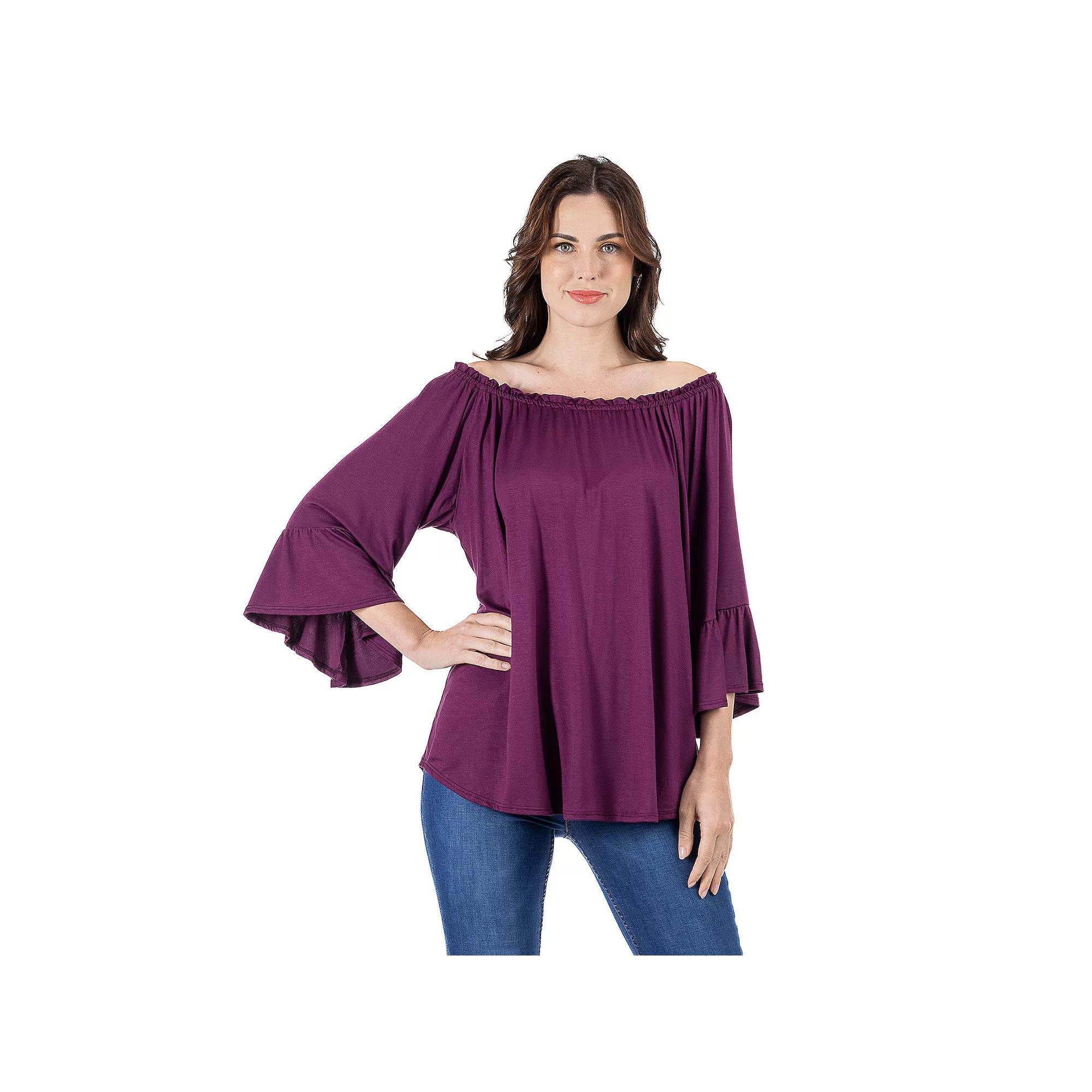 Women's 24Seven Comfort Apparel Bell Sleeve Tunic Top,  Product Image