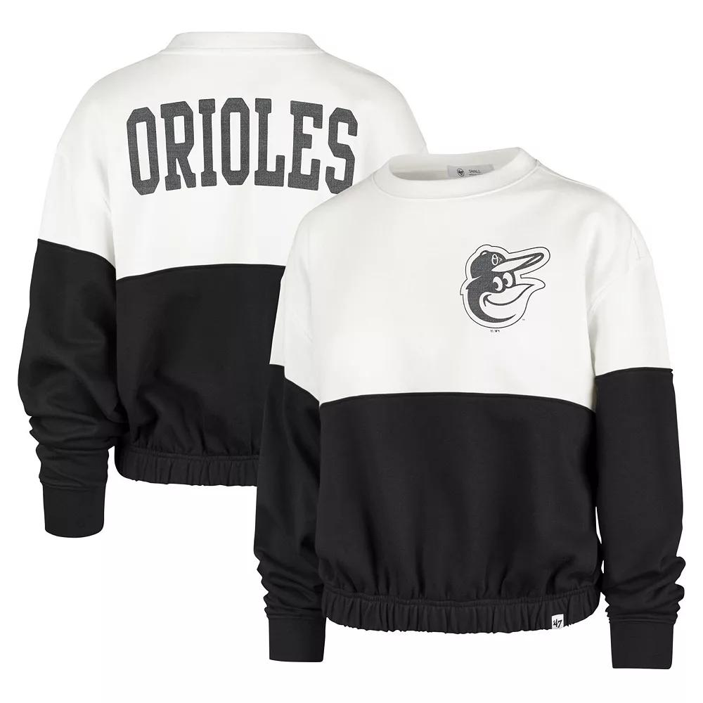 Women's '47 White/Black Baltimore Orioles Take Two Bonita Pullover Sweatshirt, Size: Medium Product Image