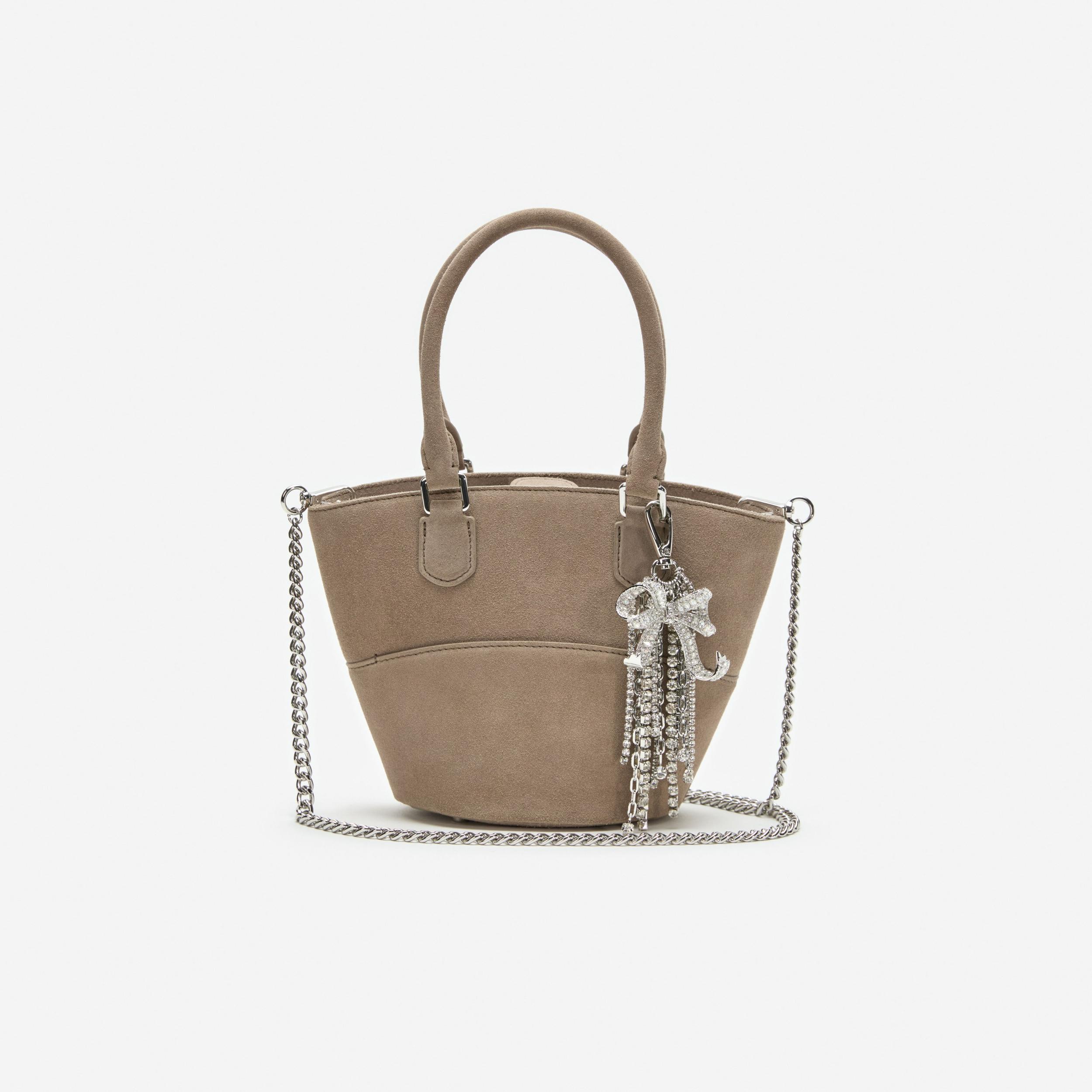Grey Suede Charm Tote Bag Product Image