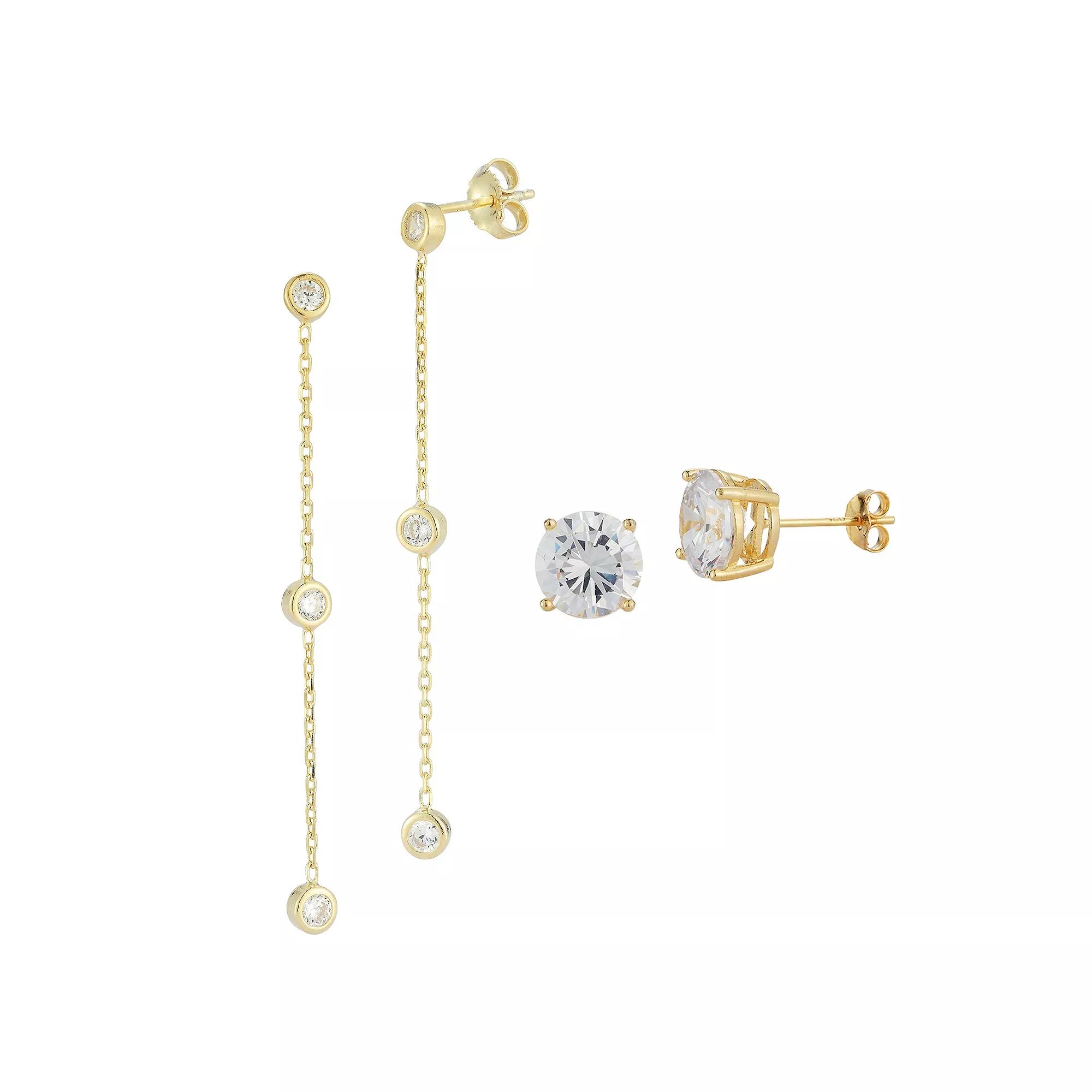 Sunkissed Sterling Sterling Silver Cubic Zirconia Drop & Stud Earring Duo Set, Women's, Silver Tone Product Image