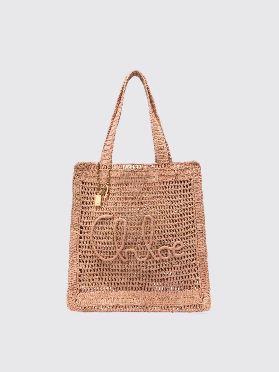 CHLOÉ Summer Banana Embellished Crocheted Embroidered Faux Raffia Tote In Beige Product Image