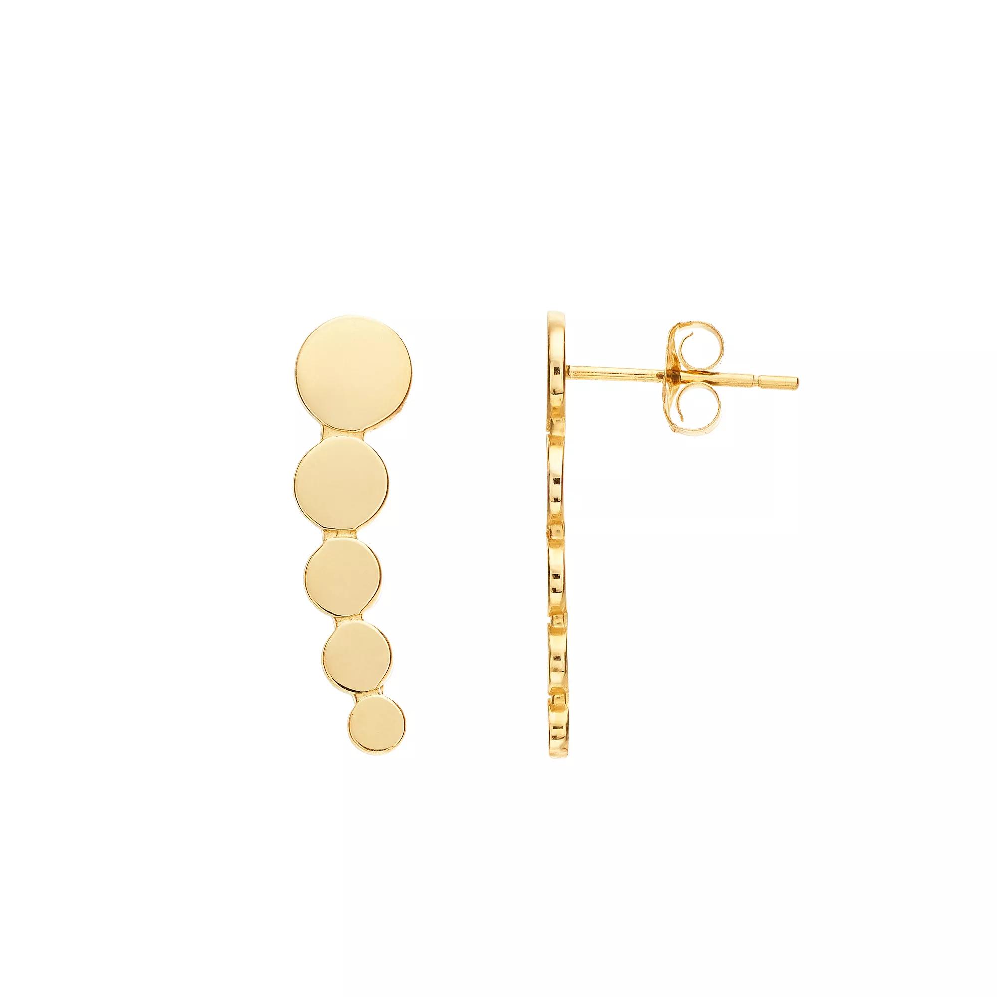 14k Gold Graduated Disc Ear Climber Earrings, Women's Product Image
