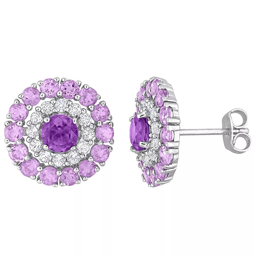 Stella Grace Sterling Silver African Amethyst, Amethyst & White Topaz Double Halo Stud Earrings, Women's Product Image