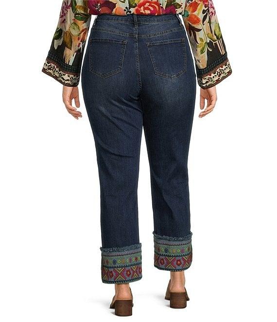 John Mark Plus Size Embroidered Hem Straight Leg Jeans Product Image