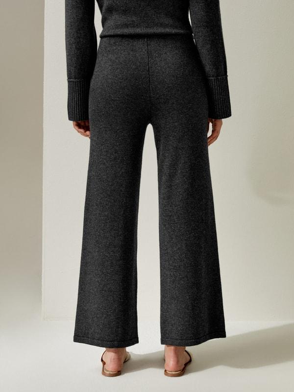 LILYSILK Wool Trousers Women - Dark Gray Wool Cashmere - Comfortable Plain Knit Pattern Trousers M Product Image