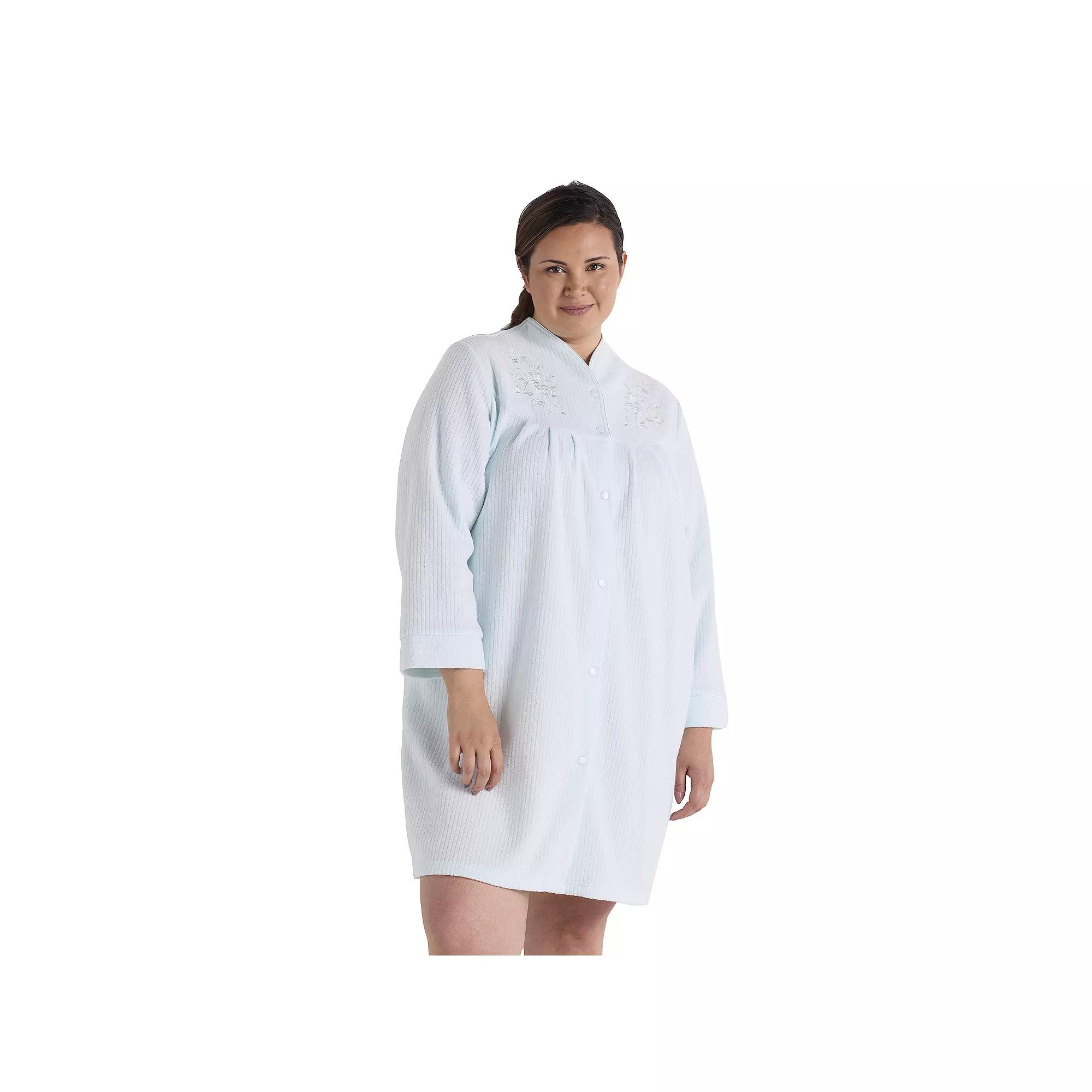 Plus Size Miss Elaine Essentials Brushed Back Terry Short Snap Robe, Women's, Size: 2XL, Blue Product Image