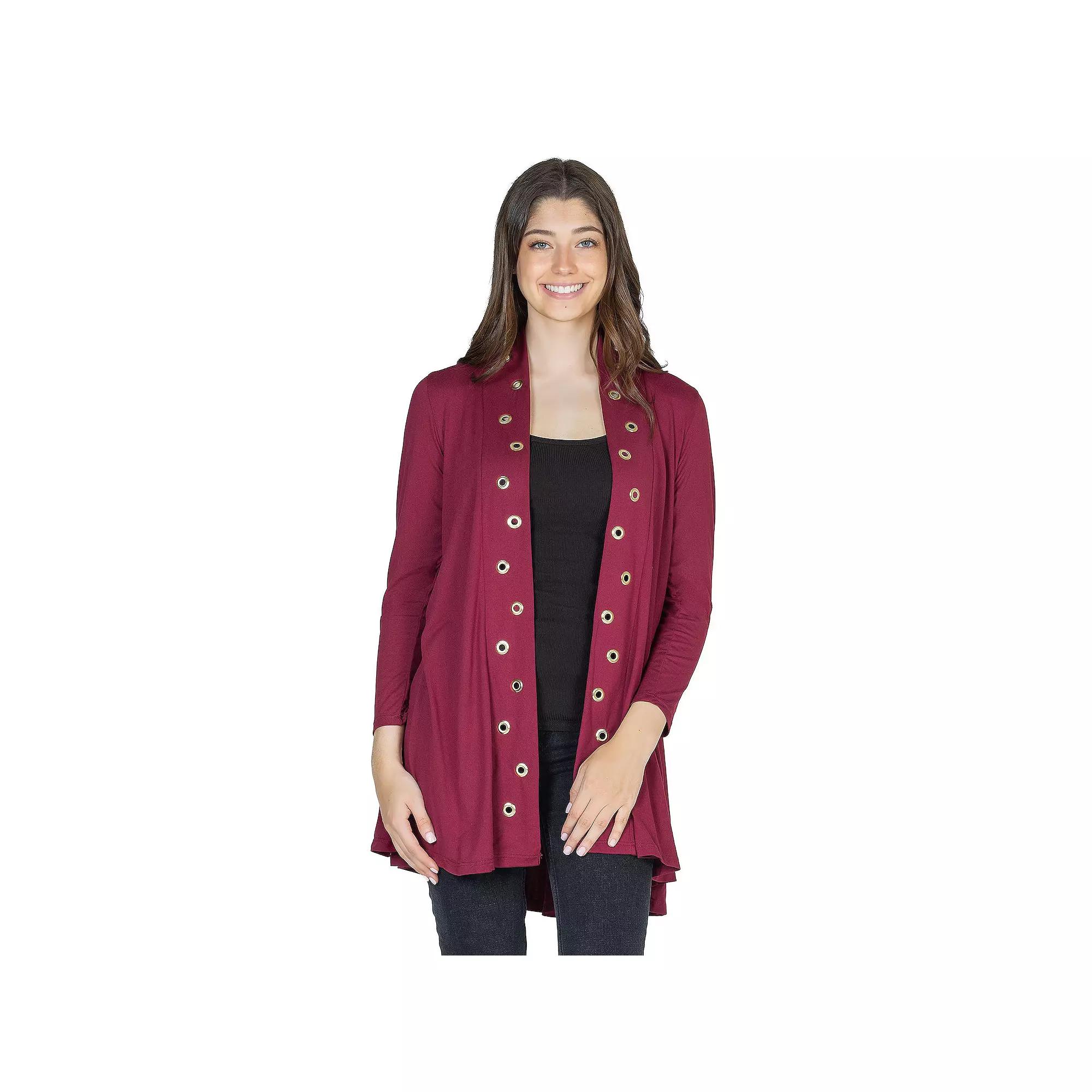 Women's 24Seven Comfort Apparel Mid Thigh Open Front Cardigan with Grommet Details,  Product Image