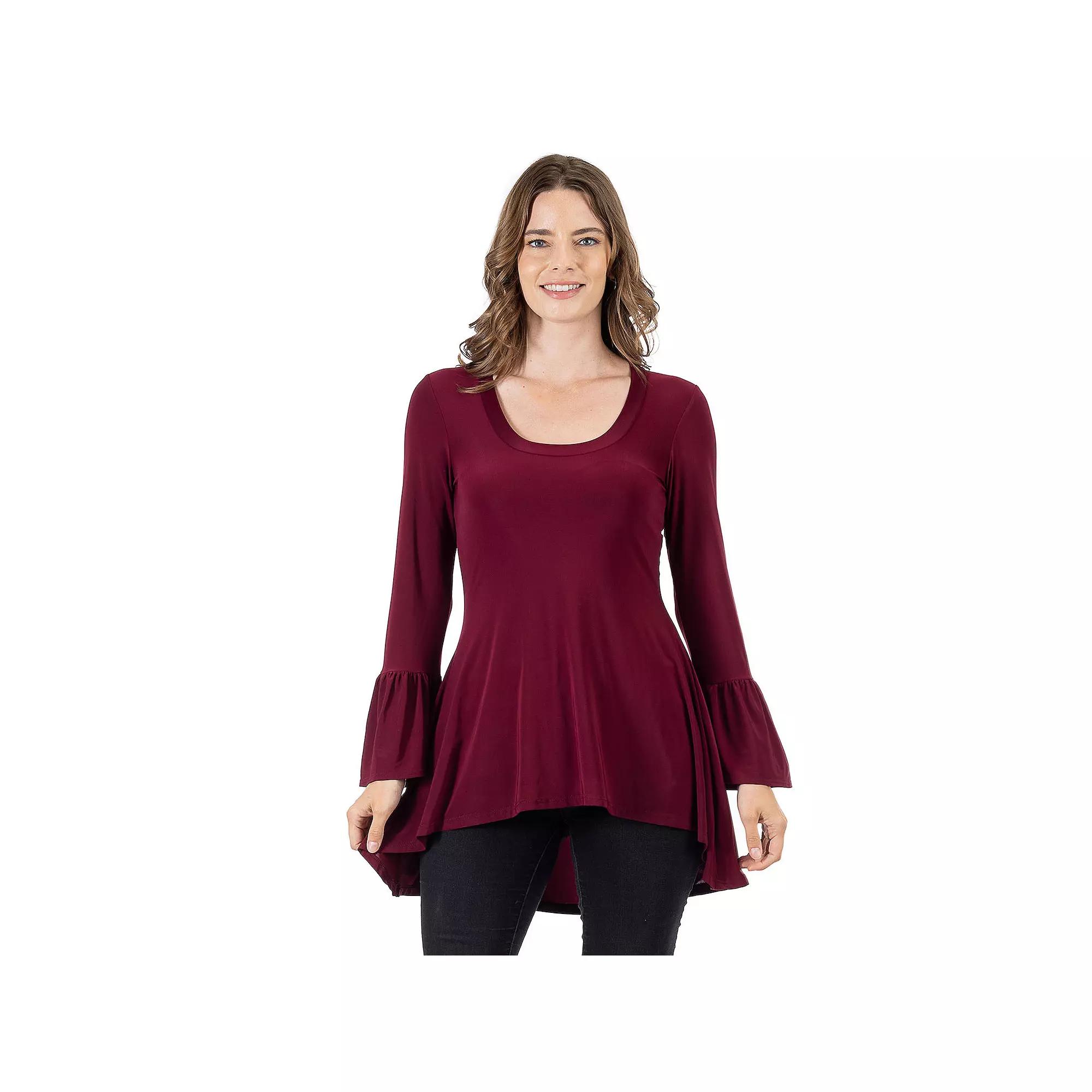 Women's 24Seven Comfort Apparel Long Bell Sleeve High-Low Tunic Top,  Product Image