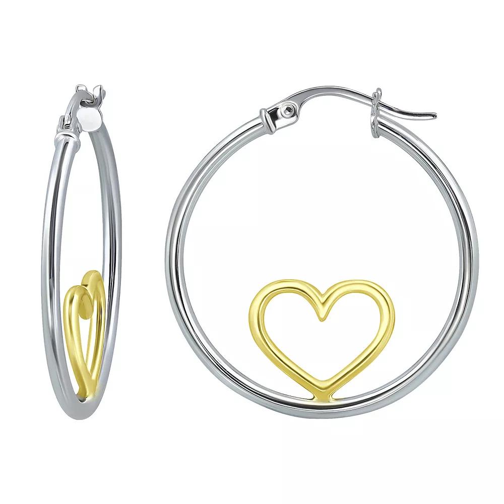 Aleure Precioso Sterling Silver Open Heart Center Hoop Earrings, Women's, Gold Tone Product Image