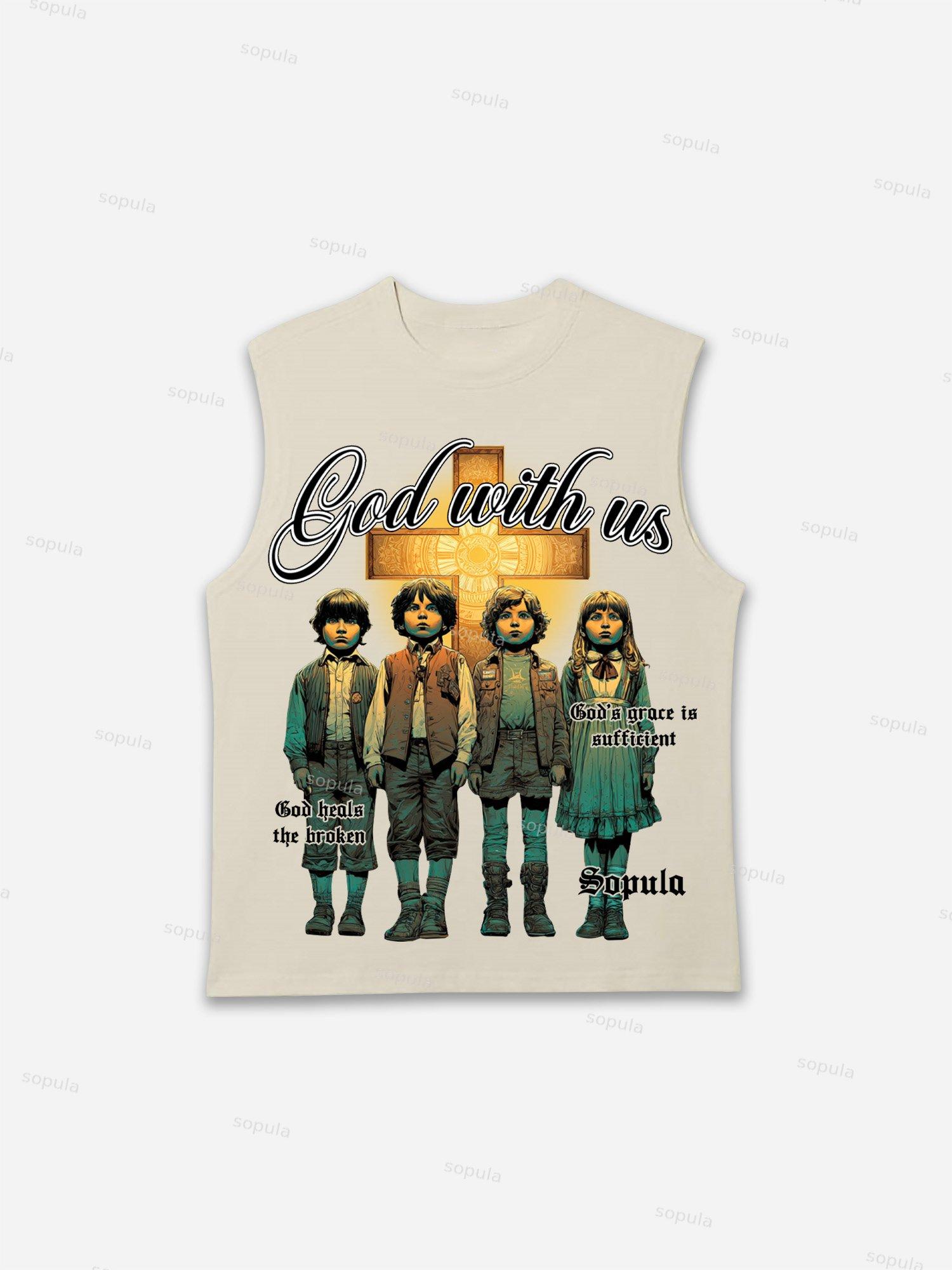 God With Us Vintage Cross Graphic Tank Top Product Image