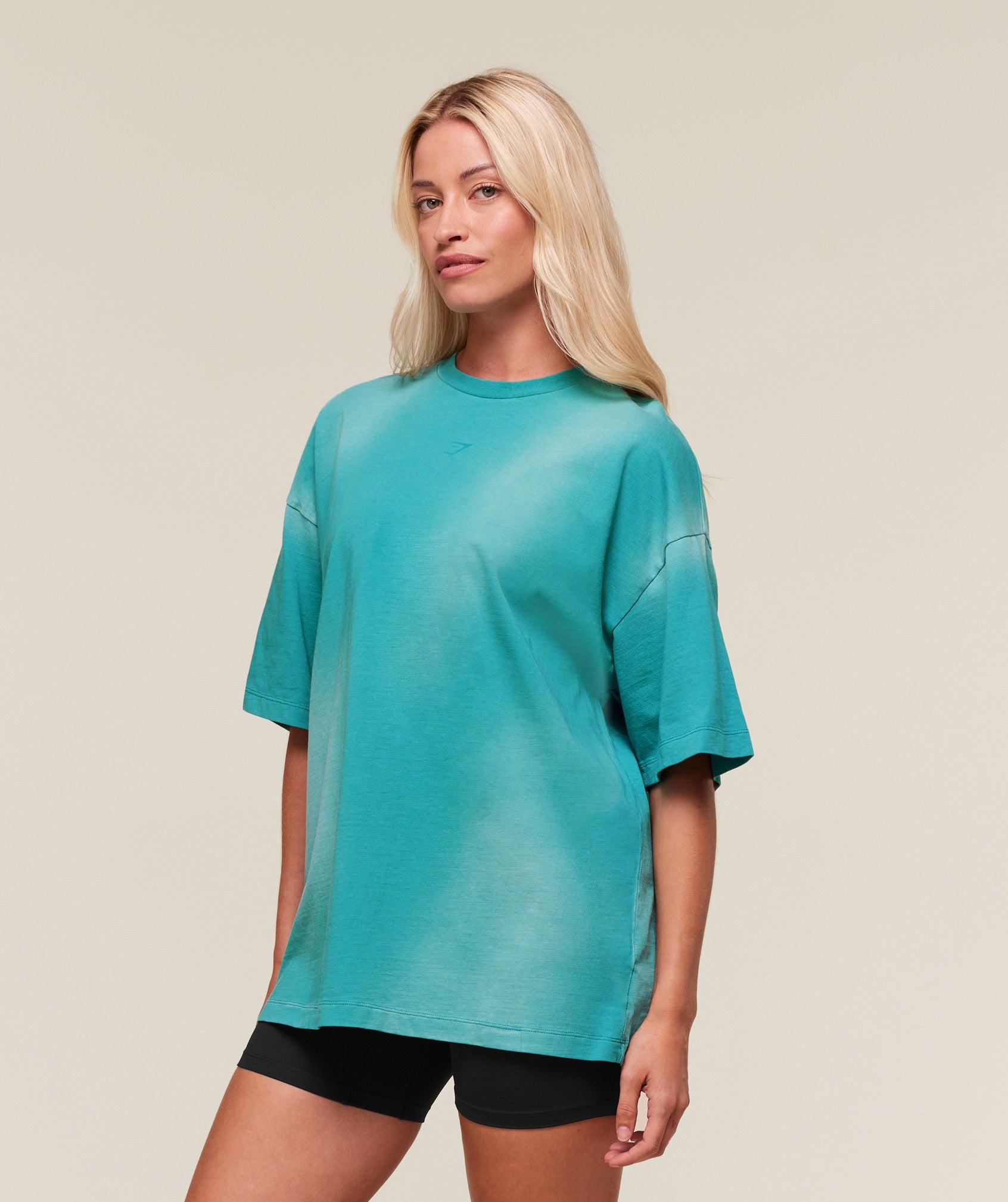 Gymshark Summer Tie-Dye Graphic Oversized T-Shirt - Jewel Teal/Wash Female Product Image