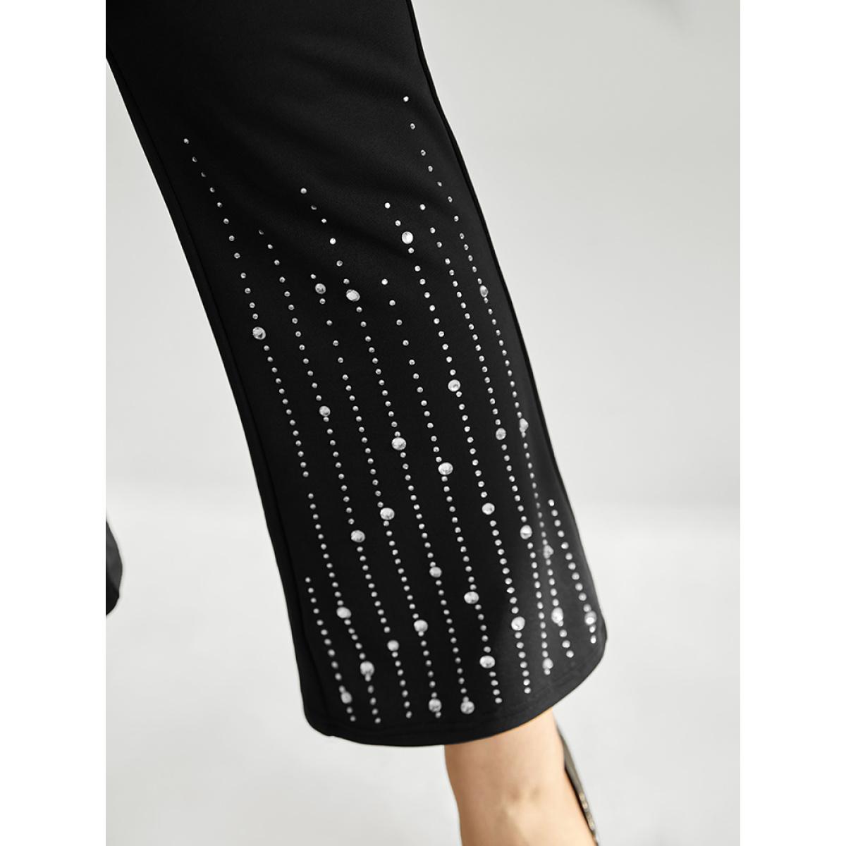Plus Size Rhinestone Elastic Waist Bootcut Pants Women Black Cocktail Bootcut High Rise Party Pants BloomChic 14-16/1X Product Image