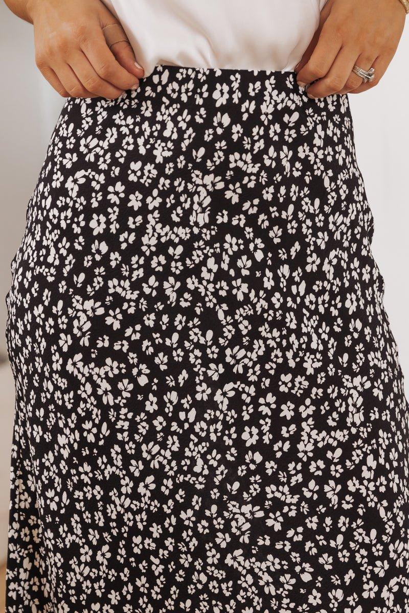 Black Floral Print Midi Skirt Product Image