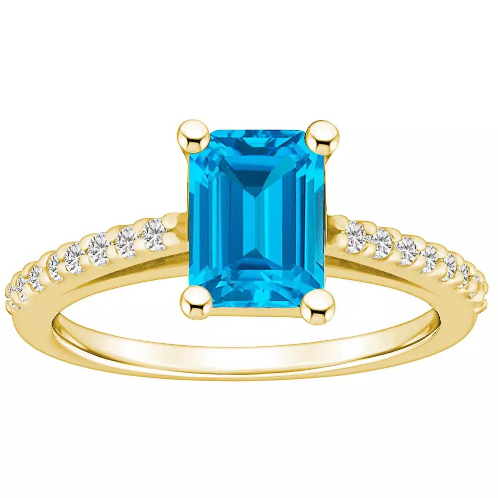 Alyson Layne 10k Gold Emerald Cut Gemstone 1/5 Carat T.W. Diamond Ring, Women's, Size: 7, Blue Topaz Product Image