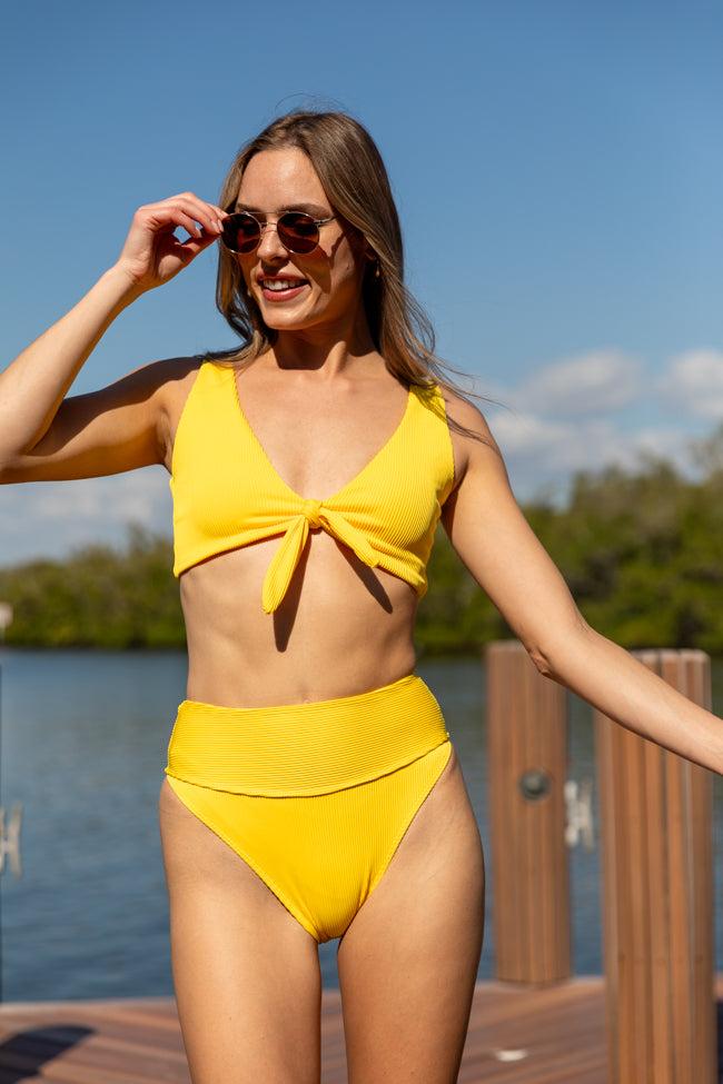 Living The Life Yellow High Waisted Ribbed Bikini Bottom FINAL SALE Product Image