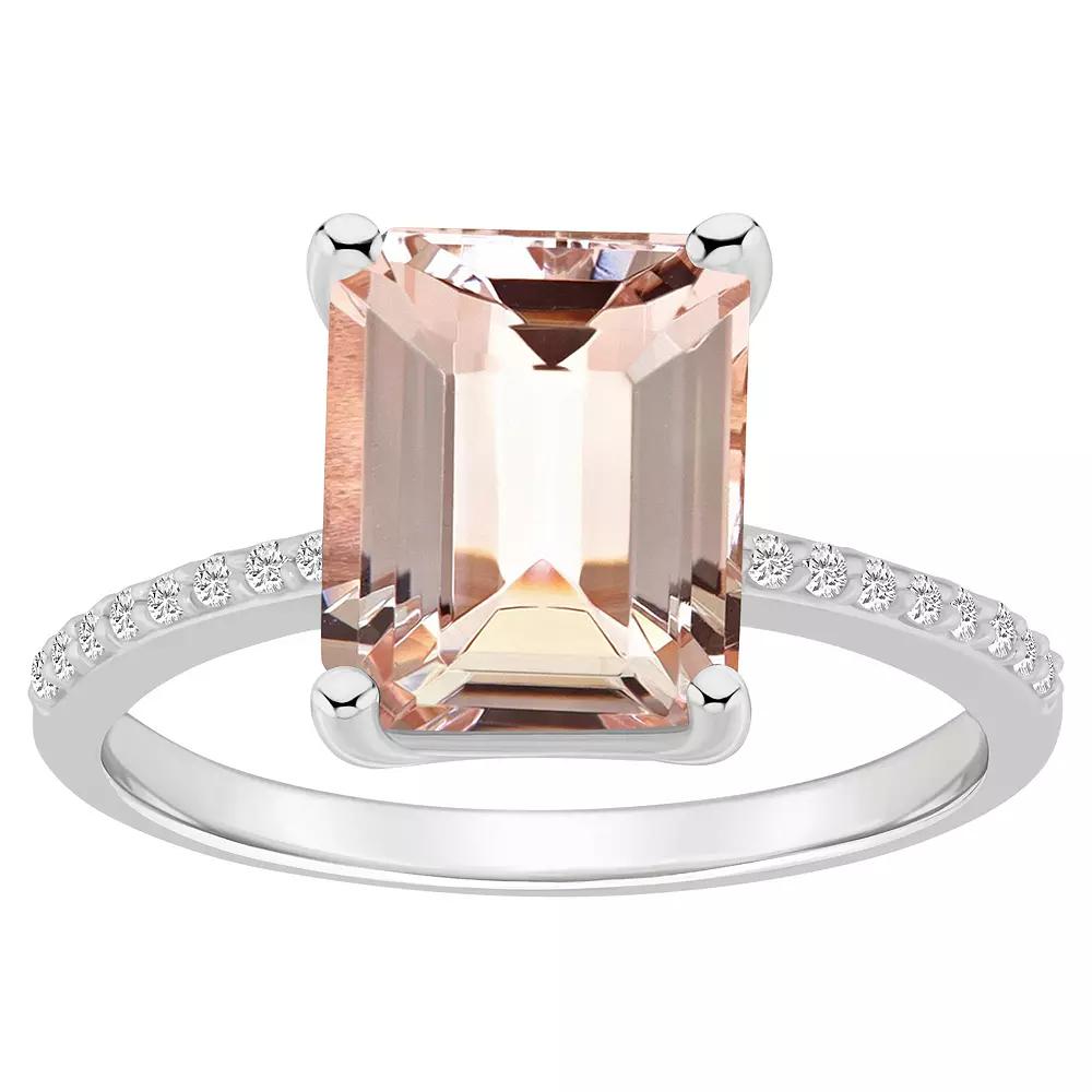 Alyson Layne Emerald Cut Morganite 1/10 Carat T.W. Diamond Ring, Womens 14k White Gold Product Image