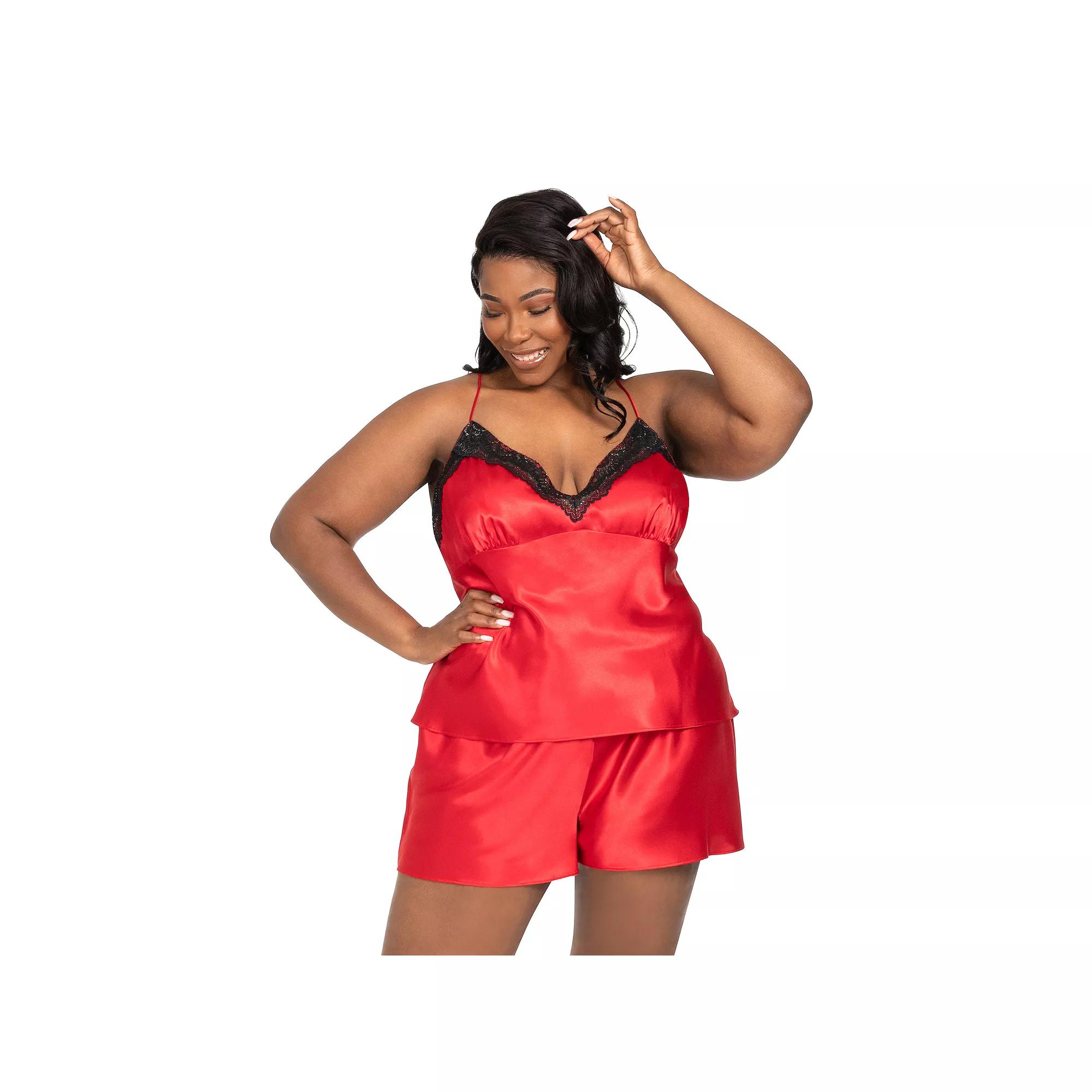 Plus Size Lilac+London Satin Pajama Cami Top & Pajama Shorts Set, Women's, Size: 1XL, Red Product Image