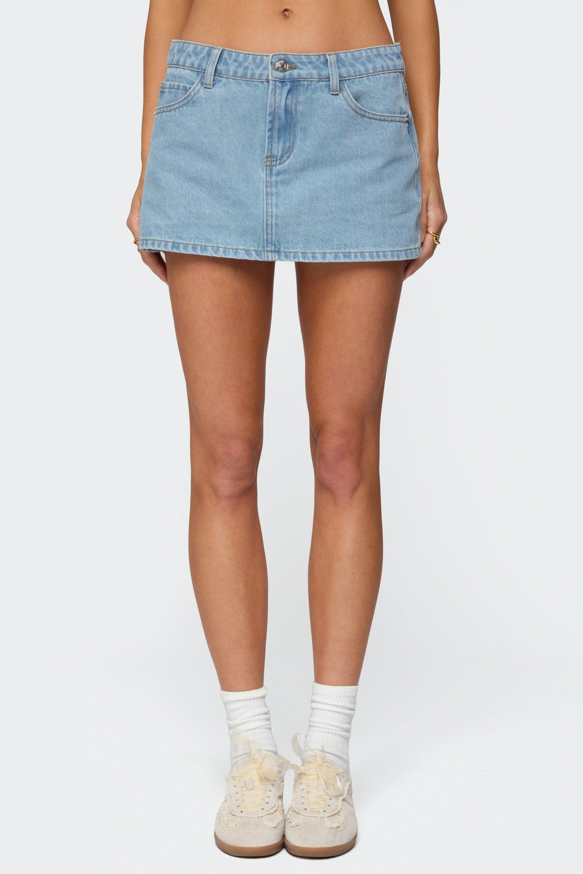 Eyelet Bows Denim Mini Skirt Product Image