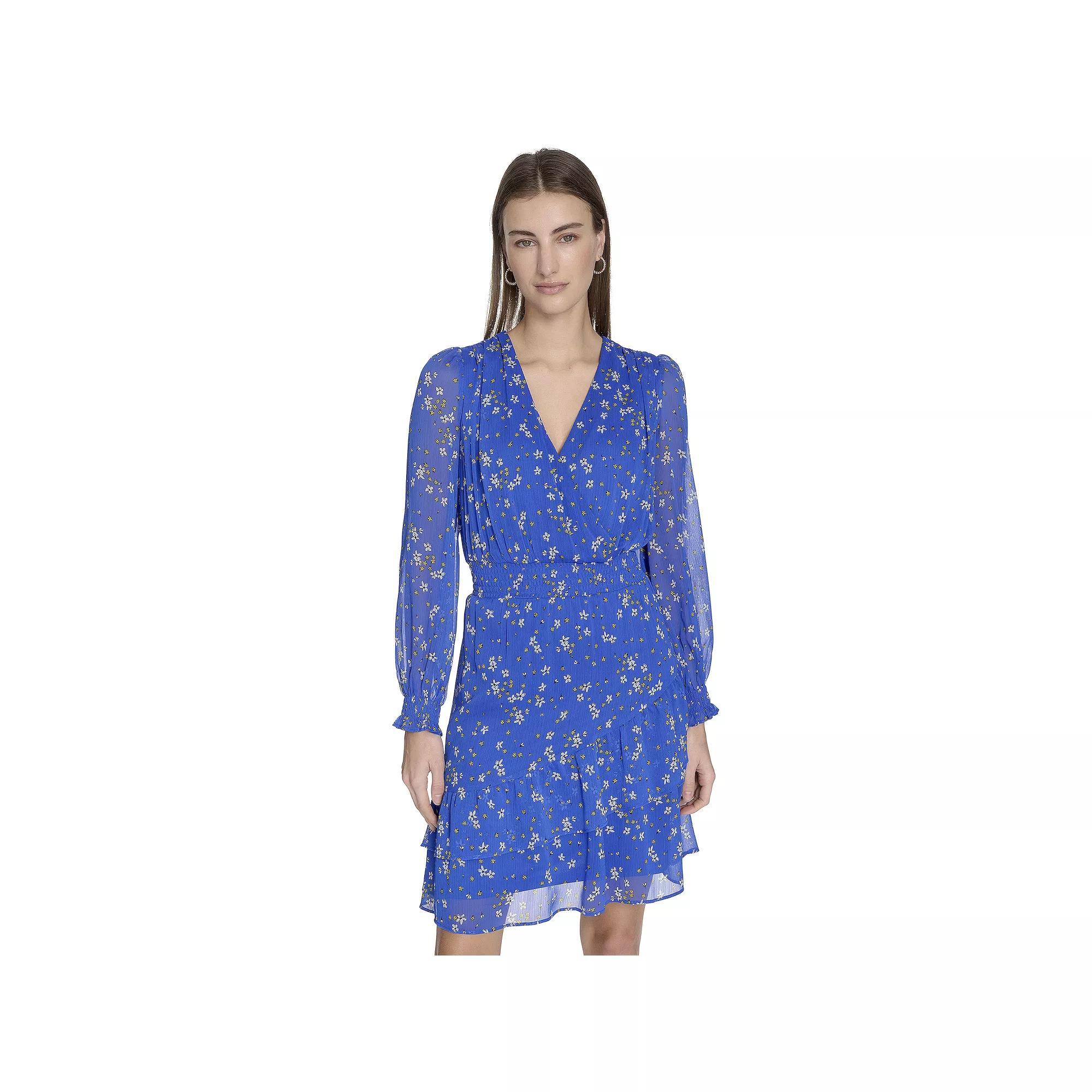 Women's Harper Rose Long Sleeve Smocked Waist Mini Dress, Size: 12, Blue Ditsy Product Image