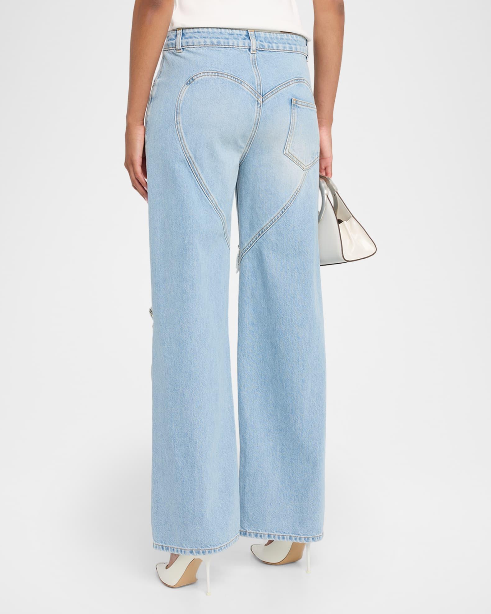 Crystal Distressed Slit Wide-Leg Jeans Product Image