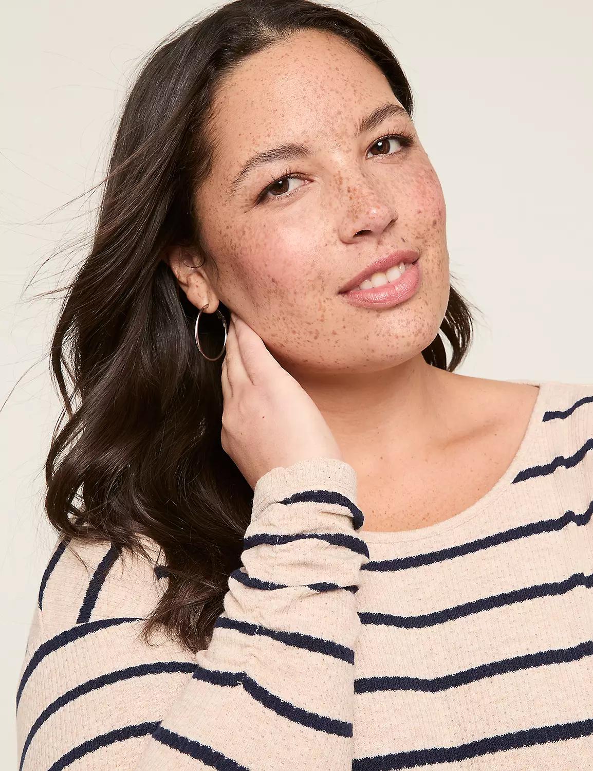 Ruched-Cuff Crew-Neck Top Product Image