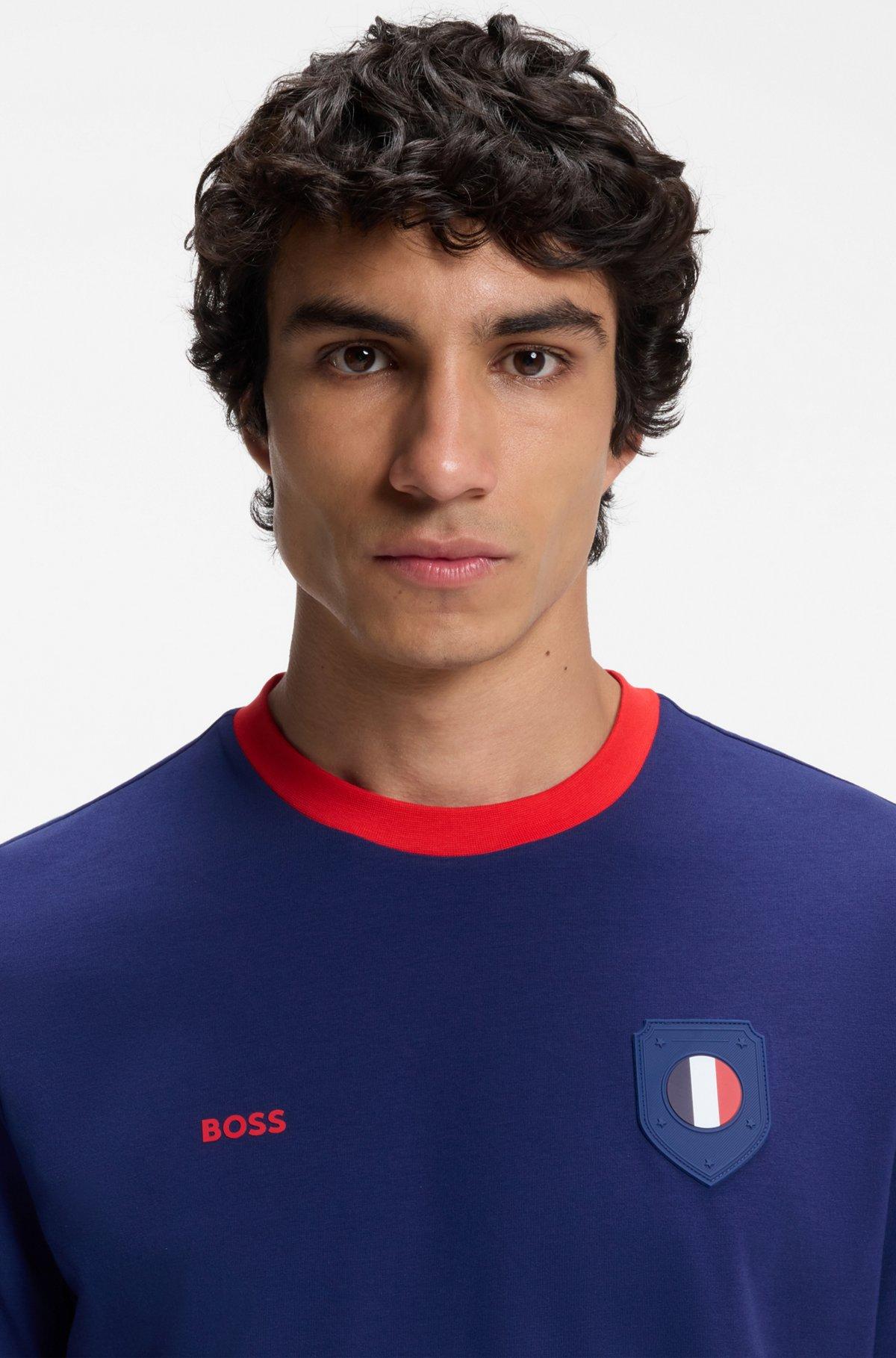 Stretch-cotton T-shirt with country flag and logo Product Image