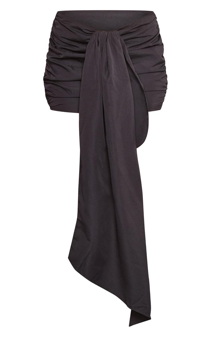 Black Ruched Drape Front Detail Mini Skirt Product Image