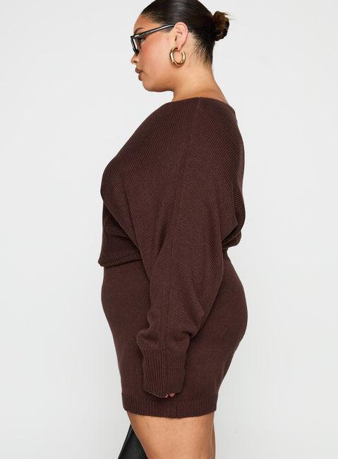 Bellamie Long Sleeve Mini Dress Chocolate Curve Product Image