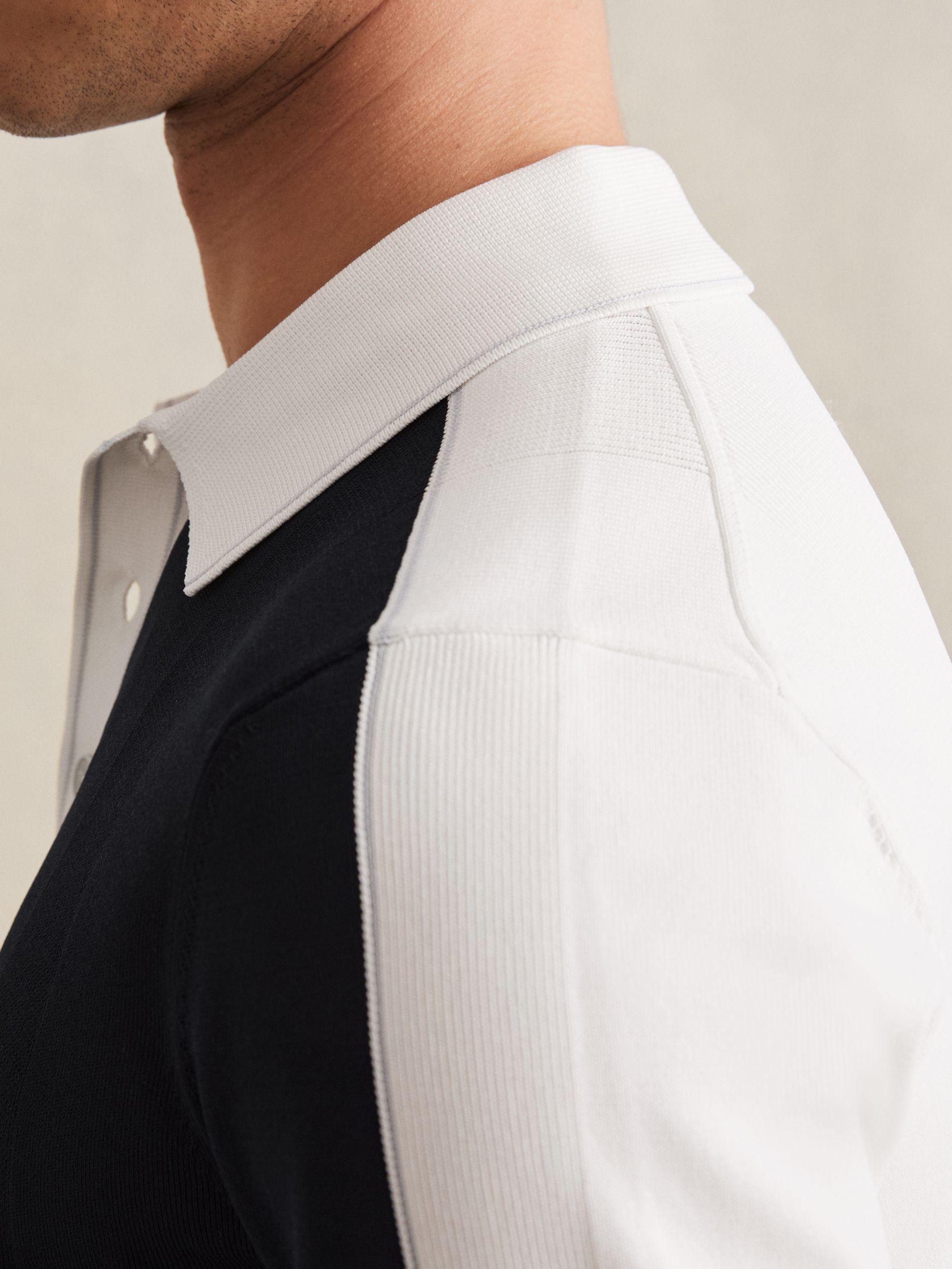 Colour-Block Knit Polo Shirt in Navy/White Product Image