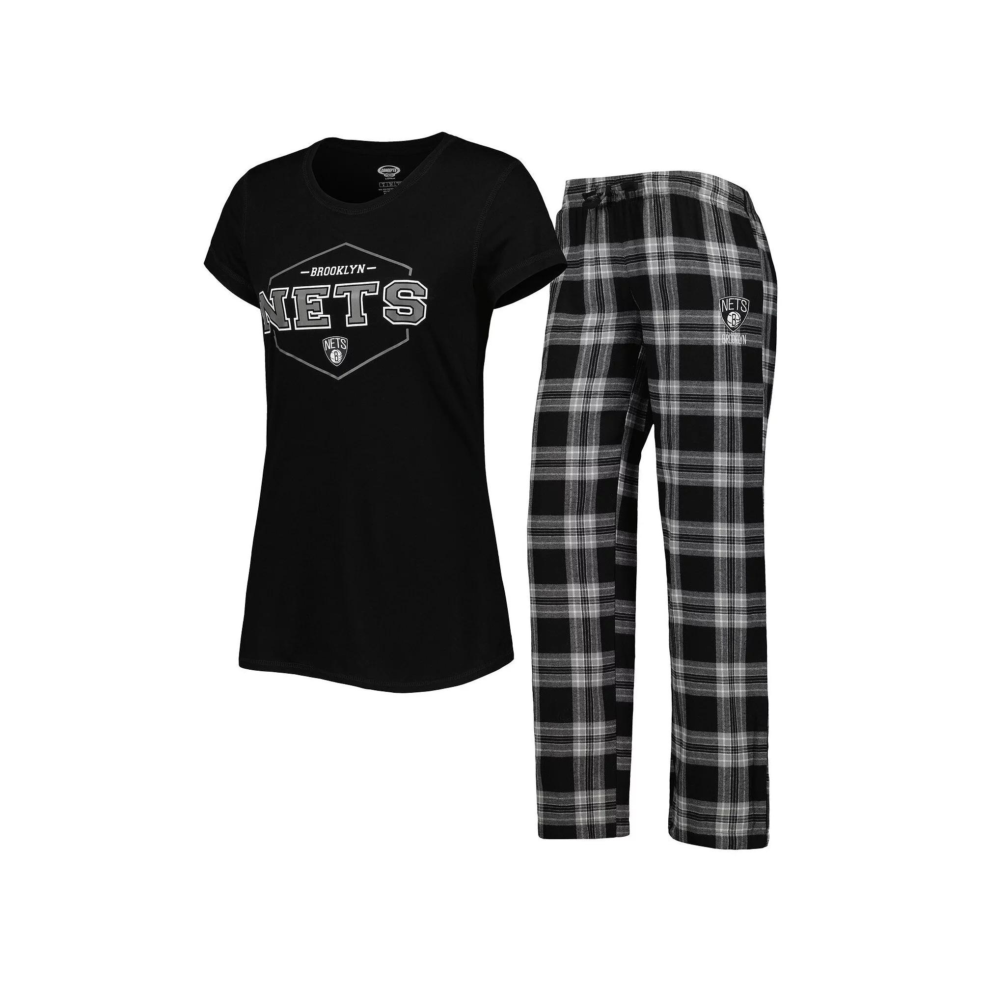Women's Concepts Sport Black/Gray Brooklyn Nets Badge T-Shirt & Pajama Pants Sleep Set, Size: XL Product Image