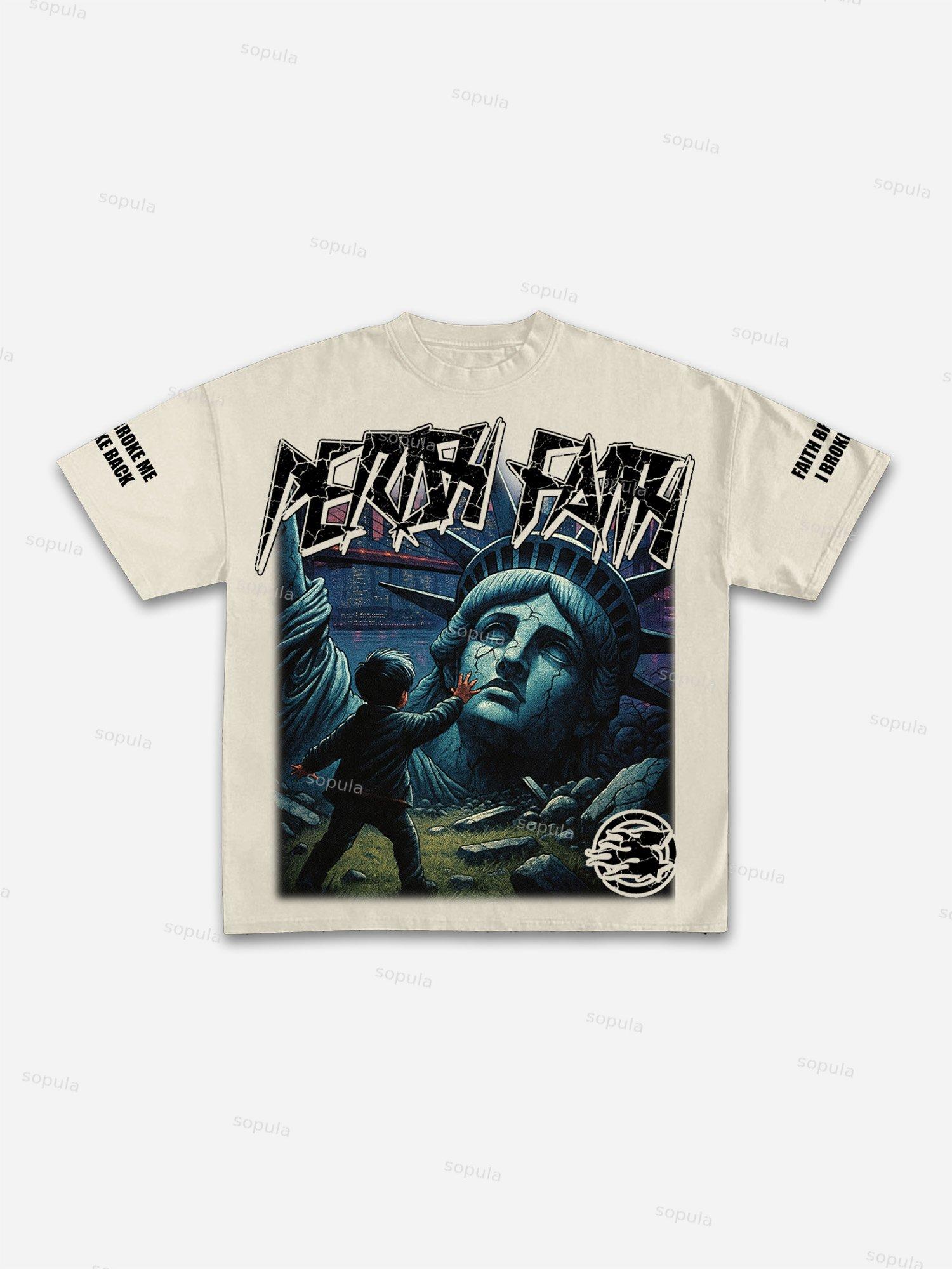 Fall Of Faith Lady Liberty Retro Graphic Cotton T-shirt Product Image